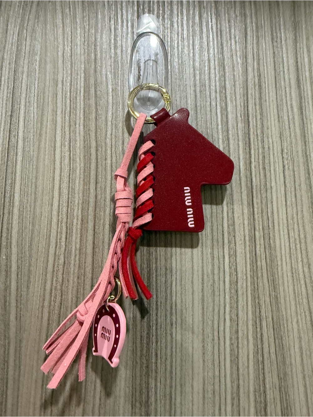 Miu Miu Horse & Horseshoe Tassel Keyring - Burgundy, Red, Pink